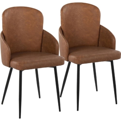 Dahlia Dining Chair in Black Metal, Chrome & Camel Leatherette (Set of 2)